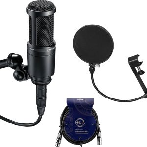 Audio Technica AT2020 Condenser Studio Microphone Bundle with Pop Filter and XLR Cable